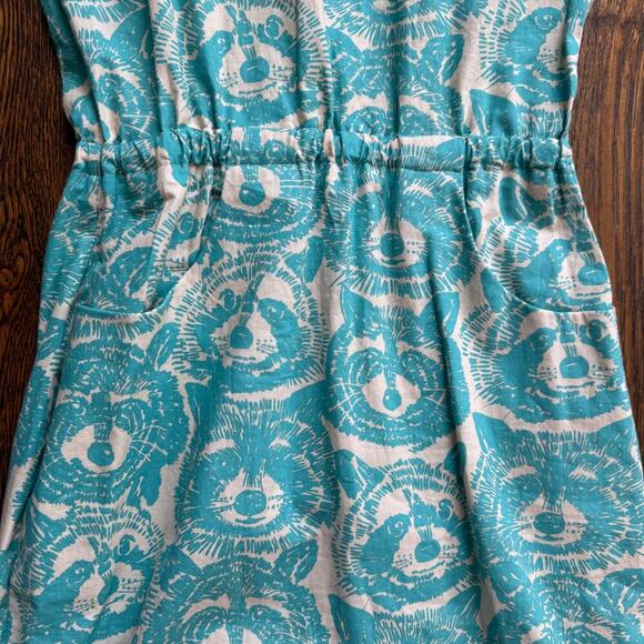 Raccoon Dress Handmade Amazing Quirky Trash Panda Dress Size XS/S Turquoise - Picture 3 of 7